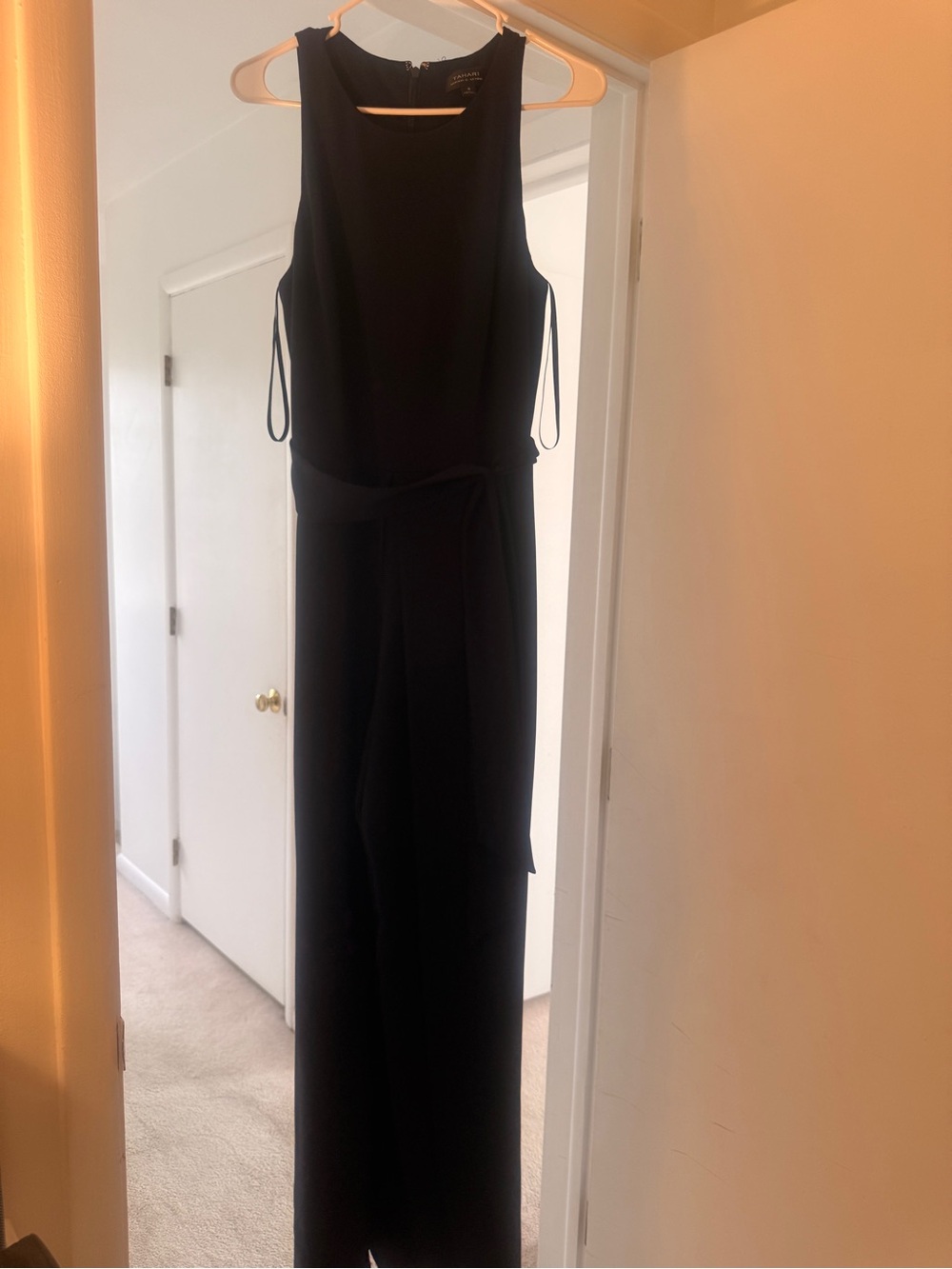 Tahari Navy Sleeveless Jumpsuit with Waist Tie